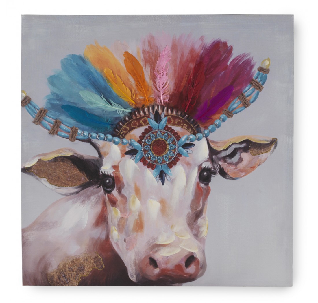 Cuadro Vaca Plumas 80 x 80 cm