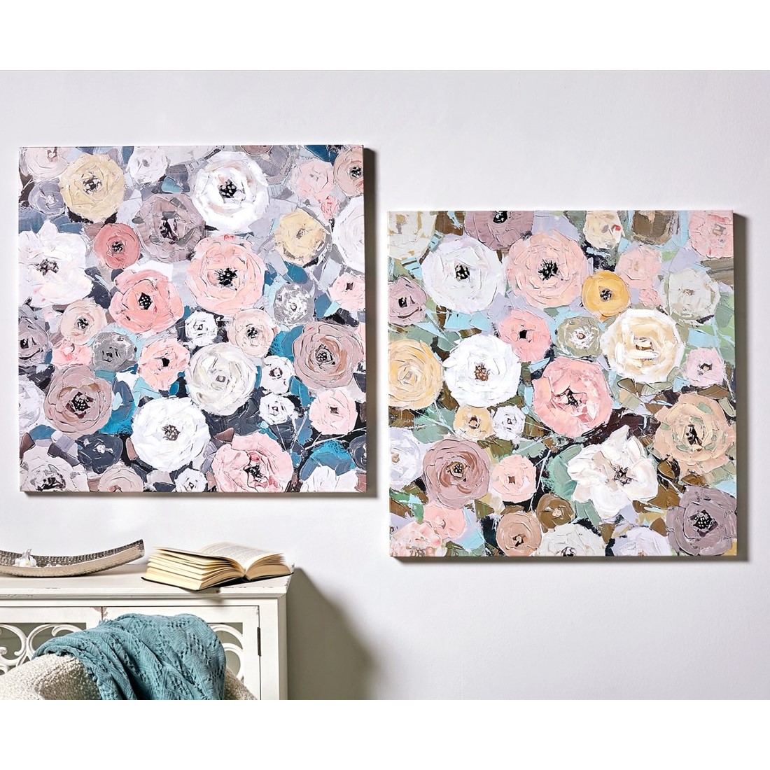 S/2 Lienzo Flores &Oacute;leo 80 x 80 cm